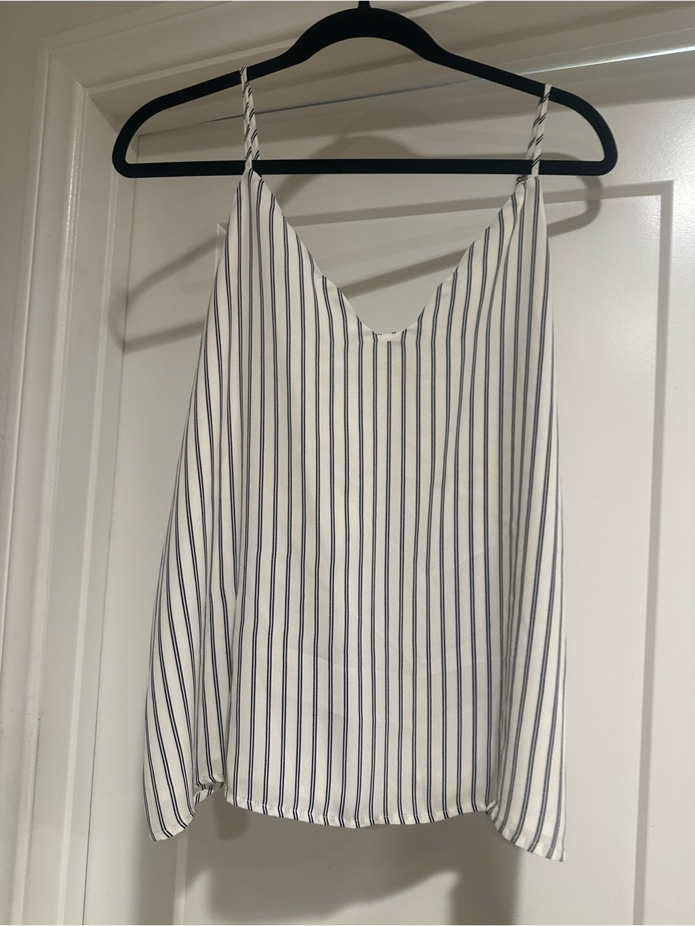Socialite White and Navy Vertical Stripe Camisole